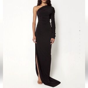 KHY Elegant Black One Shoulder Slit Gown